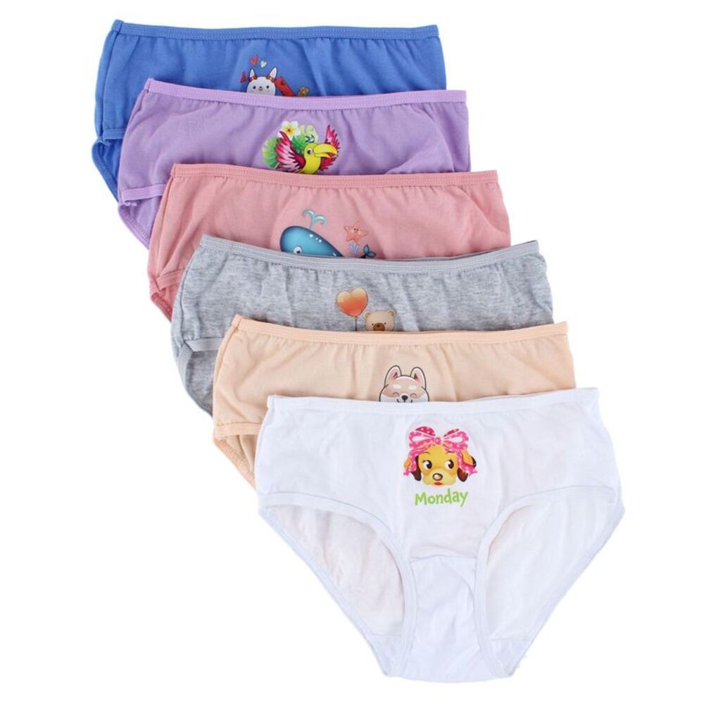 Mamia Girl's Cotton Animal Days of the Week Bikini Panty (6 Pack)